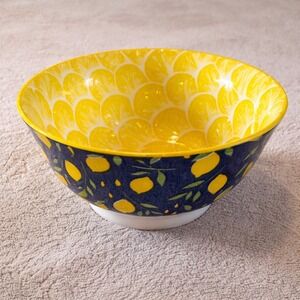 Global Design Connections Lemon Citrus Navy Blue Yellow Ceramic 6" Bowl Dish